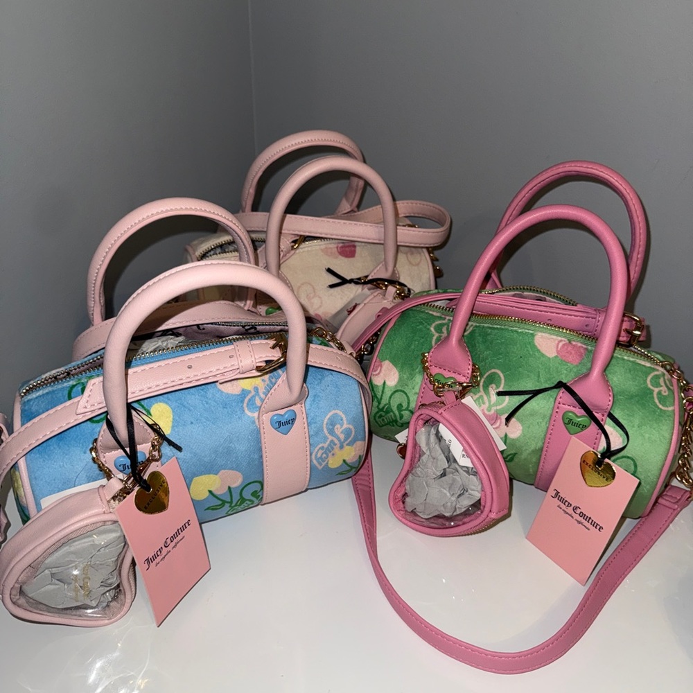 Juicy Couture Pastel Heart Mini Satchel Trio - Pink, Blue, Green